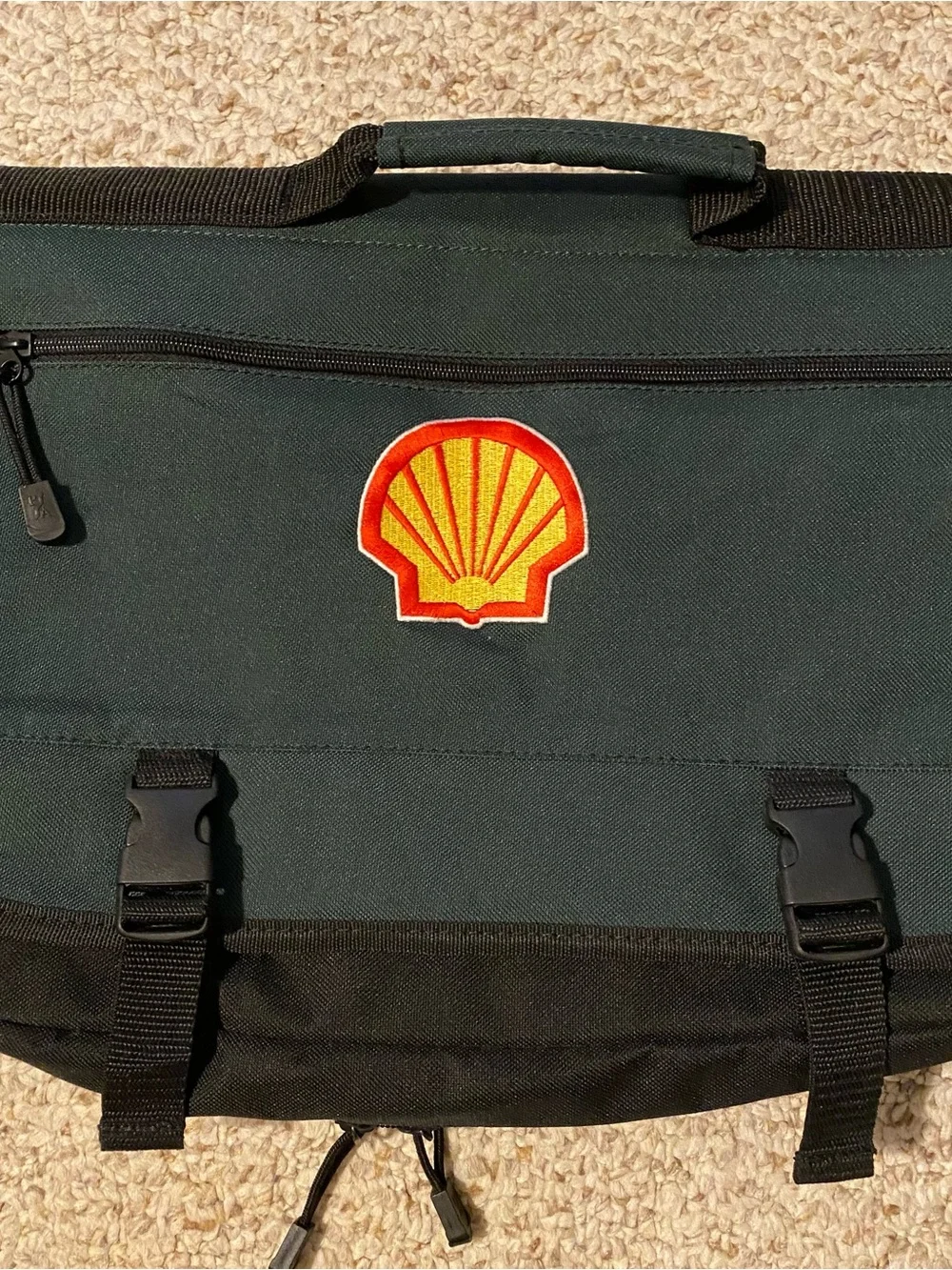 Port and Company Dark Green Messenger Bag with Shell Patch